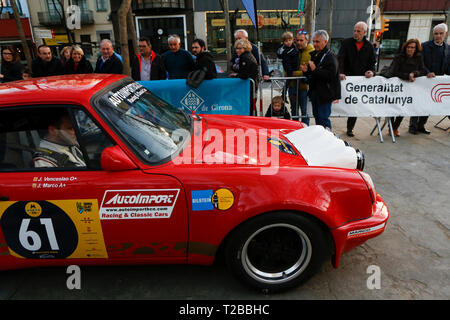 Inizio della sessantasettesima edizione di Moritz Historic Rally Costa Brava Girona, Spagna su 15.03.2019 Foto Stock