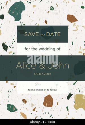 Salvare la data del modello di scheda con marmo Terrazzo Illustrazione Vettoriale