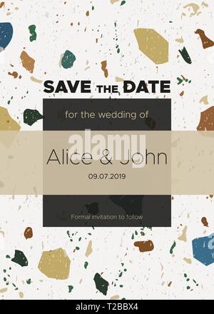 Salvare la data del modello di scheda con marmo Terrazzo Illustrazione Vettoriale