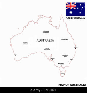 Mappa di Australia con bandiera. Infografico australiano. Illustrazione grafica. Foto Stock