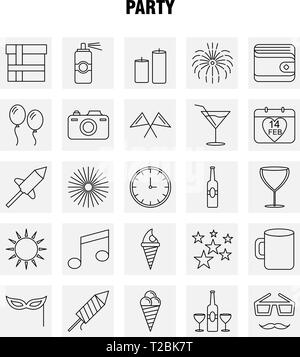 Linea di Partito Icona per il Web, la stampa e Mobile UX/UI Kit. Come: Calendario, Compleanno, data, anno, succhi di frutta e bevande, vetro, Party, il pittogramma Pack. - Vettore Illustrazione Vettoriale