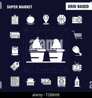 Super mercato glifo solido set di icone per Infographics, Mobile UX/UI Kit e print design. Includono: sigaretta, casella di sigarette, il pacchetto di sigarette, carota, Cru Illustrazione Vettoriale