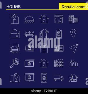 Casa disegnata a mano Icona per il Web, la stampa e Mobile UX/UI Kit. Come ad esempio: carta, carta piano, piano, avvio, casa, ingrandimento, vetro, pittogramma Pack. - Ve Illustrazione Vettoriale
