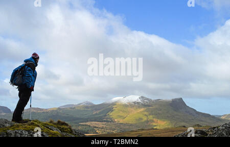 Nantlle Ridge visto dal sentiero deviata fuori Rhyd Ddu percorso, Snowdonia Foto Stock