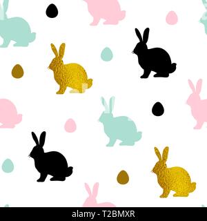 Pasqua seamless pattern con variopinti conigli e le uova su uno sfondo bianco. Illustrazione Vettoriale. Illustrazione Vettoriale