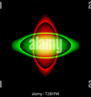 Attraversando le ellissi di colori rosso e verde. La rassegna è nero e la sagoma e forma sono lisci e morbidi. Foto Stock