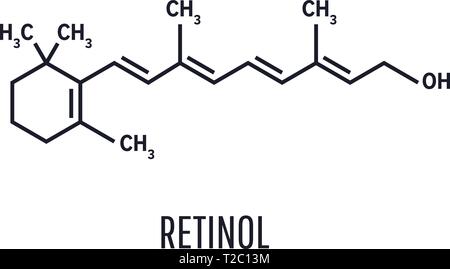 La vitamina A retinolo molecola. Formula scheletrico .retinolo, vitamina A. essenziali per la visione e la crescita ossea, la salute della pelle e dei capelli Illustrazione Vettoriale