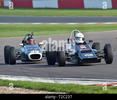 Linton Stutley, Jamun T2, Rob Smith, Merlyn MK20, Historic Formula Ford, HSCC, Season Opener, Sabato, 30 Marzo 2019, Donington Park, Chris McEvoy Foto Stock