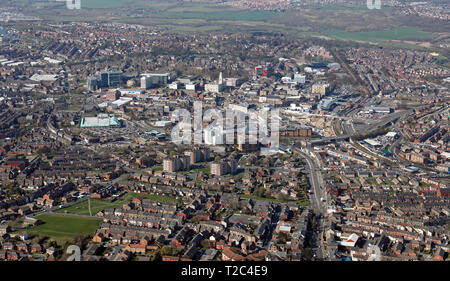 Vista aerea del Barnsley town center skyline Foto Stock