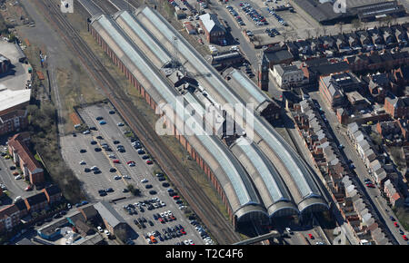 Vista aerea del la stazione ferroviaria di Darlington, County Durham Foto Stock