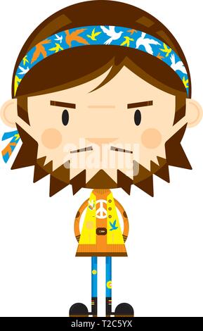 Cartoon Flower Power Hippie carattere Illustrazione Vettoriale