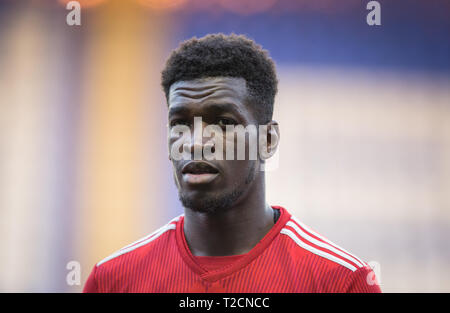 Reading, Berkshire, Regno Unito. 1 Aprile, 2019. Kwasi Okyere del Bayern Monaco di Baviera II durante la Premier League International Cup match tra la lettura di U23 e Bayern Monaco di Baviera II al Madejski Stadium, Reading, in Inghilterra il 1 aprile 2019. Foto di Andy Rowland. Credito: Andrew Rowland/Alamy Live News Foto Stock