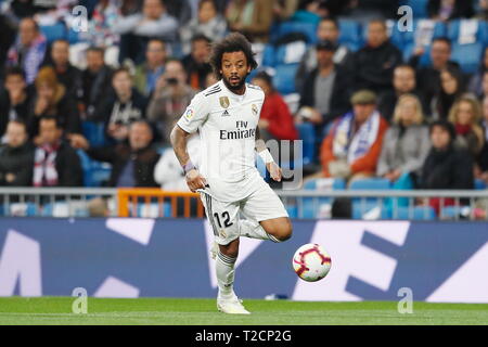 Madrid, Spagna. 31 Mar, 2019. Marcelo (reale) Calcio/Calcetto : spagnolo "La Liga Santander' match tra il Real Madrid CF 3-2 SD Huesca al Santiago Bernabeu di Madrid in Spagna . Credito: Mutsu Kawamori/AFLO/Alamy Live News Foto Stock