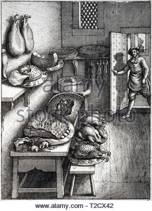 La città di mouse e il paese Mouse, uno di Esopo favole, attacco da incisore boemo Wenceslaus Hollar da 1600s Foto Stock