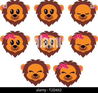 Carino facce di Lion Illustrazione Vettoriale