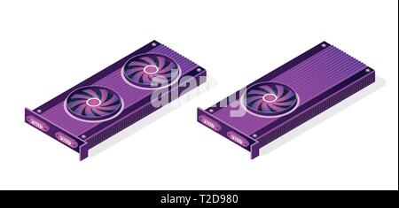 3D isometrica video scheda grafica di un server elettronico del cloud tech rete connette il pagamento tecnologia per la concezione di business dello sfondo. Chi digitale Illustrazione Vettoriale