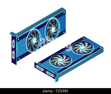 3D isometrica video scheda grafica di un server elettronico del cloud tech rete connette il pagamento tecnologia per la concezione di business dello sfondo. Chi digitale Illustrazione Vettoriale