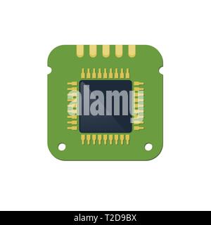 Microchip circuito chip componente del sistema informatico per la tecnologia a microprocessore del processore di memoria e CPU chipset elettronico. Illustrazione Vettoriale