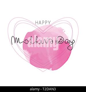 Semplice Festa della Mamma biglietto di auguri. Moderna calligrafia manoscritta. Acquerello dot, sottile linea cuore Illustrazione Vettoriale