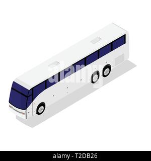 Isometrica, white city bus isolata su sfondo bianco. Illustrazione Vettoriale