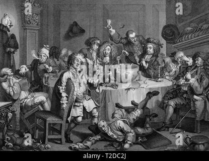 William Hogarth incisione stampa a mezzanotte conversazione moderna Foto Stock