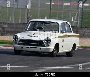 Martin Strommen, Ford Cortina Lotus Mk1, Storico Touring Cars, HSCC, season opener, Sabato, 30 marzo 2019, Donington Park, il circuito da corsa, CJM PH Foto Stock