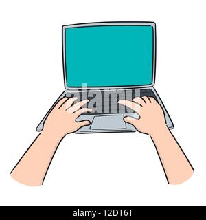 Vettore della mano utilizzando laptop Illustrazione Vettoriale