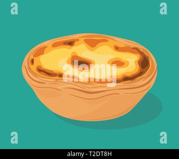 Crema portoghese tart - Pastel de nata. Tradizionale pasticceria portoghese creato nella parrocchia civile di Santa Maria de Belem, Lisbona. Illustrazione Vettoriale