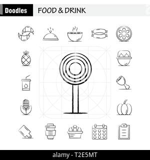 Il cibo e le bevande disegnata a mano set di icone per Infographics, Mobile UX/UI Kit e print design. Include: colazione, croissant, Cibo, Cibo, COFANO, cucina, Foo Illustrazione Vettoriale
