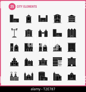 Elementi di città glifo solido set di icone per Infographics, Mobile UX/UI Kit e print design. Includono: Tower, l'edificio, città, Office, edifici, Torre, Ci Illustrazione Vettoriale