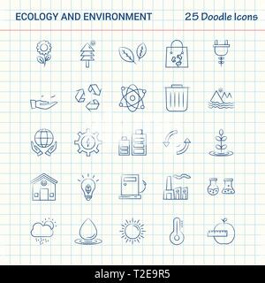 Ecologia e Ambiente 25 Doodle icone. Disegnata a mano Business Icon Set Illustrazione Vettoriale