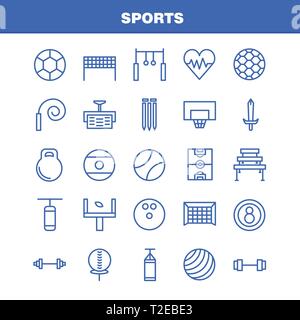 Linea sport Icon Pack per i progettisti e gli sviluppatori. Icone della palla, Golf, tee, Sport, cricket, ceppi, paletto, Sport, vettore Illustrazione Vettoriale