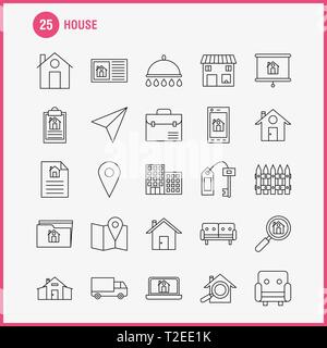 Casa icona Linea per il Web, la stampa e Mobile UX/UI Kit. Come ad esempio: carta, carta piano, piano, avvio, casa, ingrandimento, vetro, pittogramma Pack. - Vettore Illustrazione Vettoriale