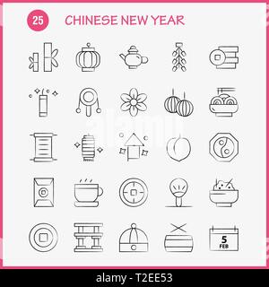 Anno Nuovo Cinese disegnati a mano Icon Pack per i progettisti e gli sviluppatori. Le icone del calendario, Feb, Mese calendario cinese, Nuovo, giocattolo, Anno, vettore Illustrazione Vettoriale