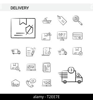 Consegna disegnati a mano il set di icone di stile, isolati su sfondo bianco. - Vettore Illustrazione Vettoriale