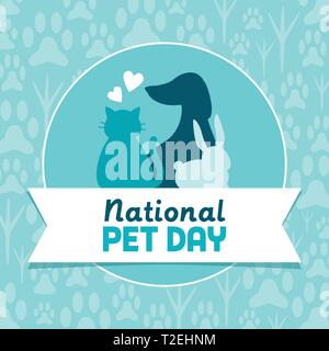 Pet nazionale giorni di vacanza social media post e carte di progettazione con graziosi animali domestici Illustrazione Vettoriale