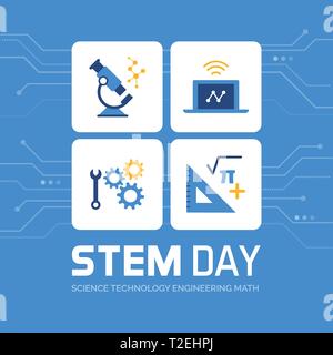 Stelo giorno design promozionali e social media post: scienza, tecnologia e ingegneria matematica Illustrazione Vettoriale