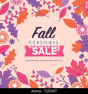 Caduta la vendita stagionale scheda promozionale e social media post design con cornice decorativa Illustrazione Vettoriale