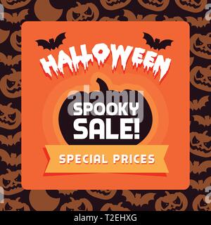 Happy Halloween le vendite promozionali pubblicità con zucche e pipistrelli Illustrazione Vettoriale