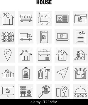 Casa icona Linea per il Web, la stampa e Mobile UX/UI Kit. Come ad esempio: carta, carta piano, piano, avvio, casa, ingrandimento, vetro, pittogramma Pack. - Vettore Illustrazione Vettoriale