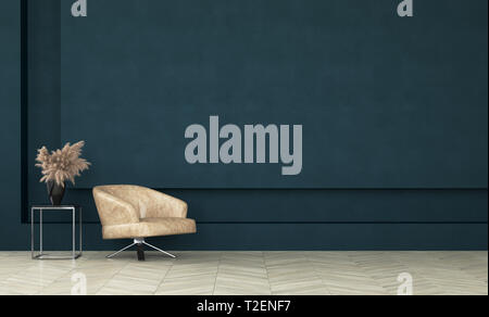 Moderno e di colore verde scuro living room interior,wall mock up,3d render Foto Stock