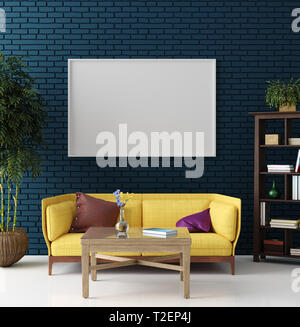 Mockup in colorate hipster soggiorno, stile bohemien, 3D render Foto Stock
