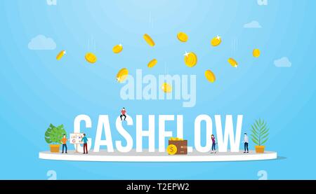 Il flusso di cassa il concetto di business con denaro cadono o cadere dal di sopra con il team di persone - illustrazione vettoriale Illustrazione Vettoriale