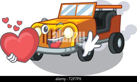 Con cuore auto jeep giocattoli in forma carattere illustrazione vettoriale Illustrazione Vettoriale