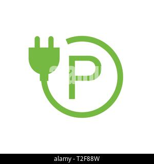 Parcheggio verde molte stazioni di carica simbolo. Auto elettrica Punto di carica di segno. Illustrazione Vettoriale