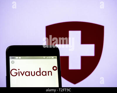 L'Ucraina. 2 apr, 2019. In questa foto illustrazione un Givaudan SA visto il logo visualizzato su un telefono intelligente. Credito: Igor Golovniov SOPA/images/ZUMA filo/Alamy Live News Foto Stock