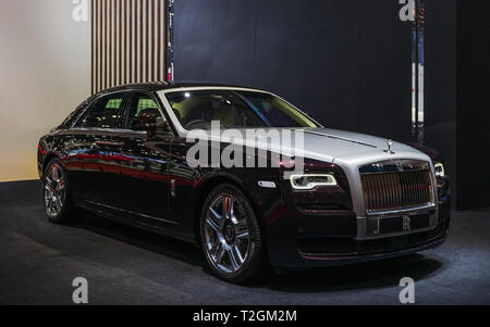 Bangkok, Tailandia - 31 Marzo 2019: auto di lusso fabbricati da Rolls-Royce Motor Cars sul display a Bangkok International Motor Show 2019 a Impa Foto Stock