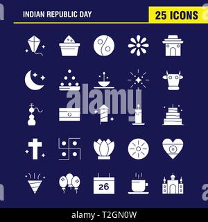 Repubblica indiana giorno solido Icona Glyph Pack per i progettisti e gli sviluppatori. Icone di Kite, Festival, volare, India, indiano, Pot, cibo, giorno, vettore Illustrazione Vettoriale