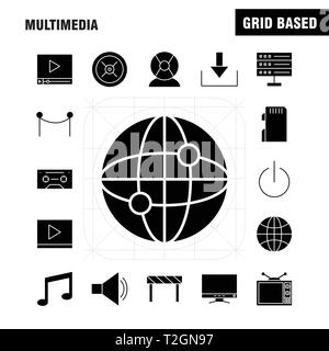 Multimedia solido Icona Glyph per il Web, la stampa e Mobile UX/UI Kit. Come: Off, On, potenza di avviamento, l'interruttore, fiore, Blossom, botanica, pittogramma Pack. - Ve Illustrazione Vettoriale