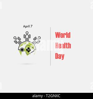 Icona della famiglia,Globe segno e vettore di uno stetoscopio logo design template.Giornata Mondiale della Salute icon.Giornata Mondiale della Salute idea concetto di campagna.illustrazione vettoriale Illustrazione Vettoriale